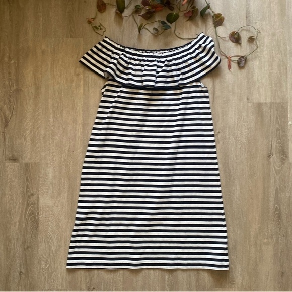Kate Spade Broome Street Ruffle Off The Shoulder Striped Shift Dress EUC S - Picture 2 of 7